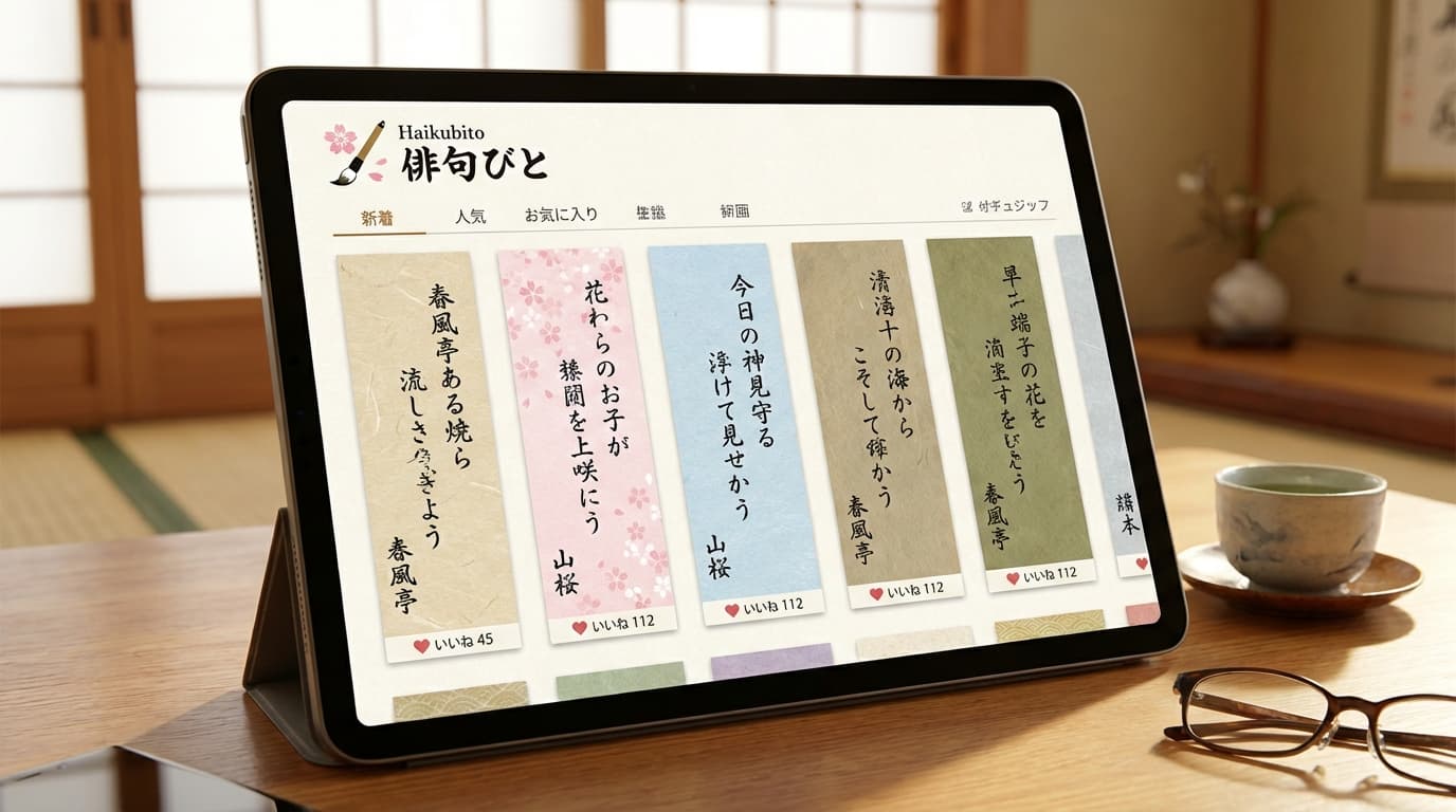 NHK俳句の投稿方法 練習に使える俳句びとアプリの短冊デザイン