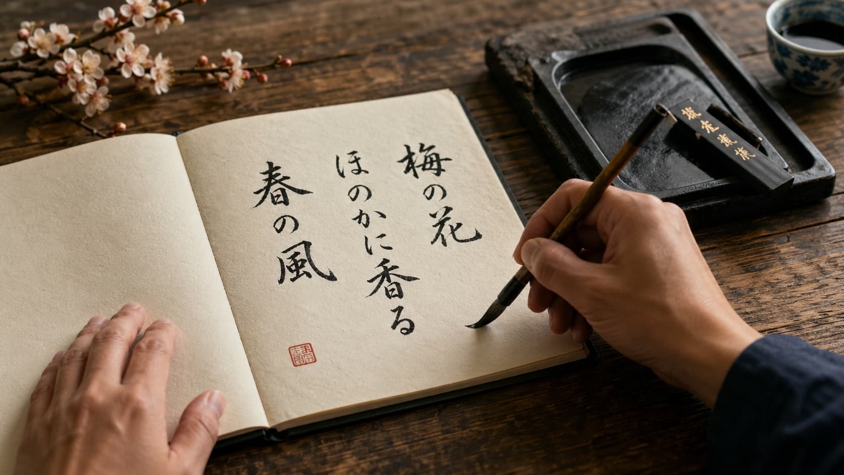 NHK俳句 兼題 作り方の推敲プロセスを解説した図。感情語を削り、ありきたりな表現を具体的な描写に書き直す手元のクローズアップ。