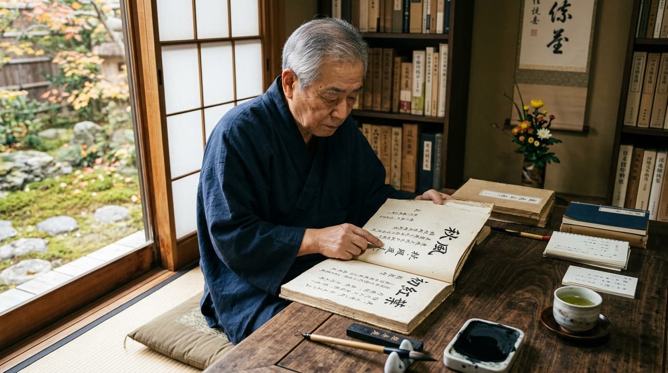 NHK俳句の作り方で重要な季語をシニアが歳時記で調べている様子